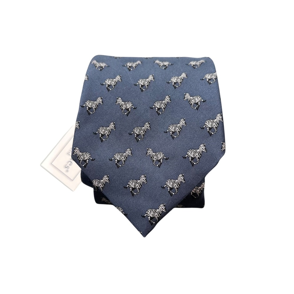 Vineyard Vines Mens Custom Collection Zebra Blue Silk Animal Print Neck Tie